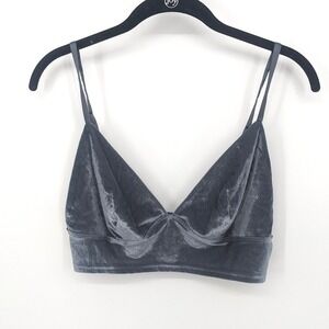 Victorias Secret Bralette Top Womens Large Blue Velour Ribbed Adjustable Cropped